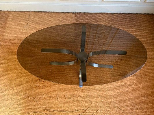 Modernist Chromed Foot and Smoked Glass Top Table, Italy, 1960s-JG-1358467