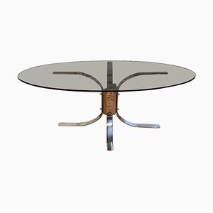 Modernist Chromed Foot and Smoked Glass Top Table, Italy, 1960s-JG-1358467