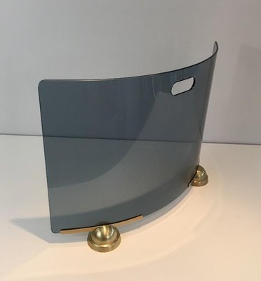 Modernist Curved Glass and Brass Fire Place Screen from Fontana Arte, Italy, 1970s-BA-658352