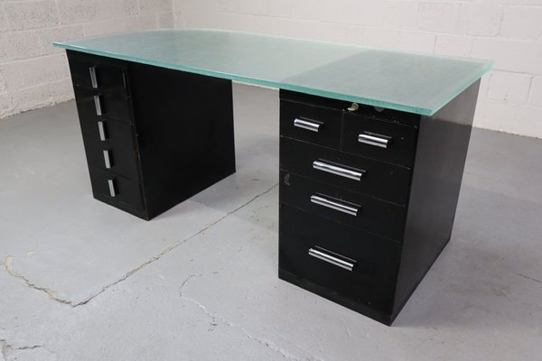 Modernist Desk in Black Lacquered Metal, 1930s-PMI-2035493