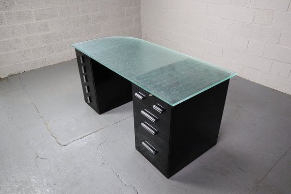 Modernist Desk in Black Lacquered Metal, 1930s-PMI-2035493