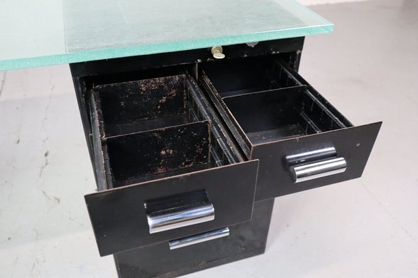 Modernist Desk in Black Lacquered Metal, 1930s-PMI-2035493