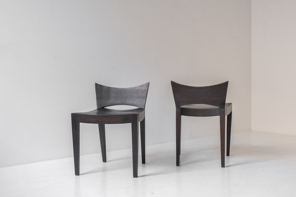 Modernist Dining Chairs in Stained Oak, France, 1960s, Set of 4-VWQ-1802290