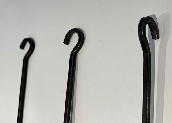 Modernist Fire Tools and Stand in Steel and Brass in the style of Jacques Adnet, 1970s, Set of 4-BA-1786663