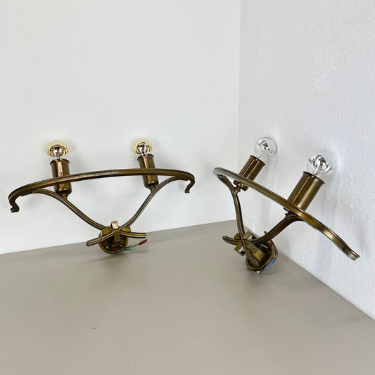 Modernist Floral Theatre Wall Sconces in Brass, France, 1950s, Set of 2