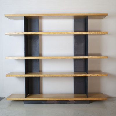 Modernist Foltern Shelves with Brackets in Black Steel Sheet by Charlotte Perriand, 1970s-JQO-1704534