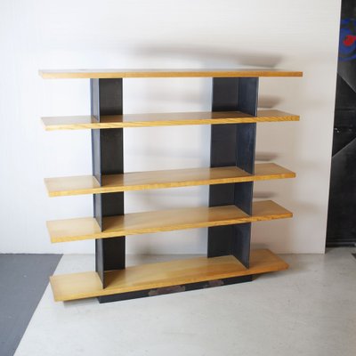 Modernist Foltern Shelves with Brackets in Black Steel Sheet by Charlotte Perriand, 1970s-JQO-1704534