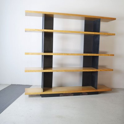 Modernist Foltern Shelves with Brackets in Black Steel Sheet by Charlotte Perriand, 1970s-JQO-1704534