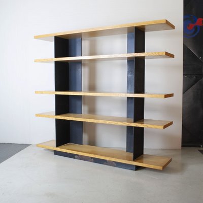 Modernist Foltern Shelves with Brackets in Black Steel Sheet by Charlotte Perriand, 1970s-JQO-1704534