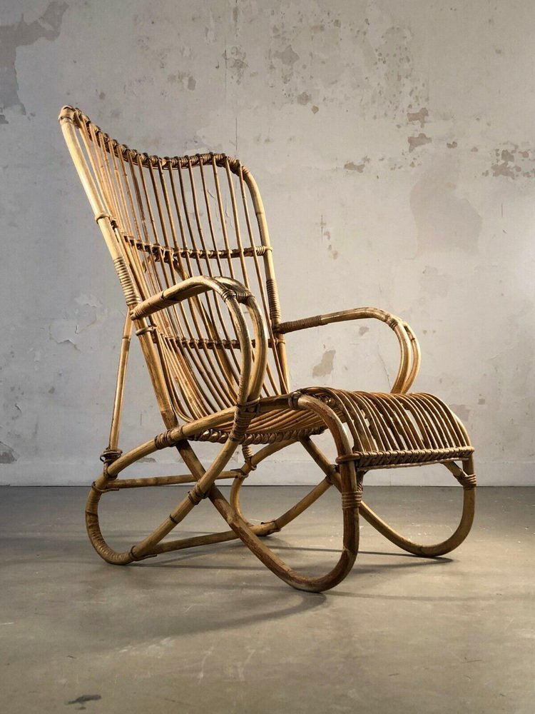 Modernist Free Form Bamboo Armchair, France, 1950s