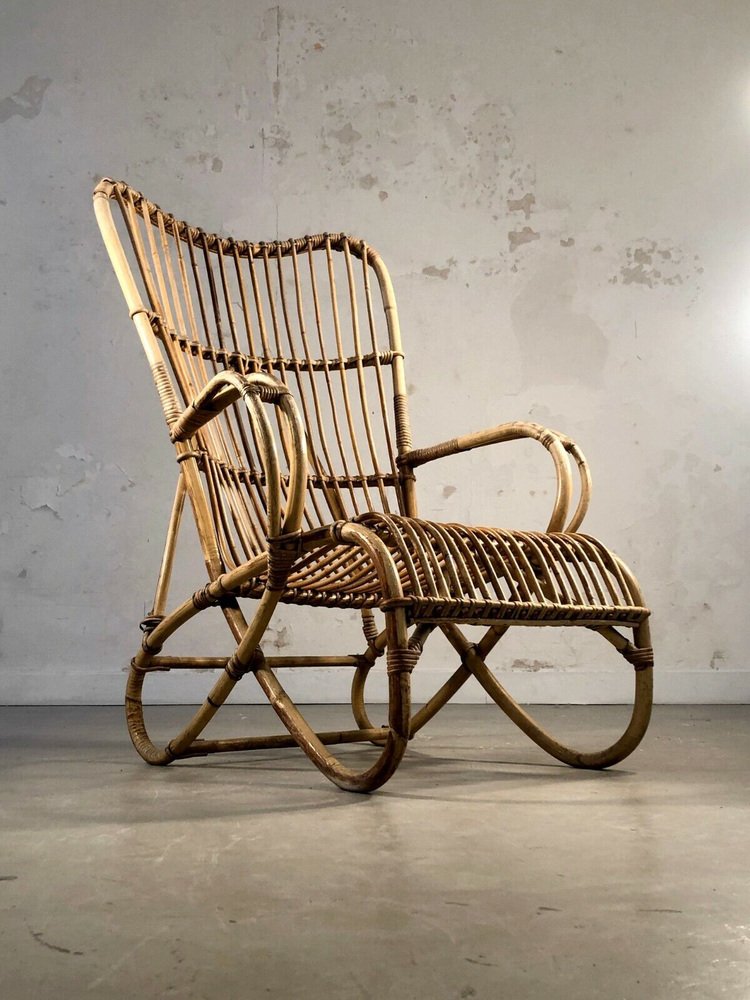 Modernist Free Form Bamboo Armchair, France, 1950s