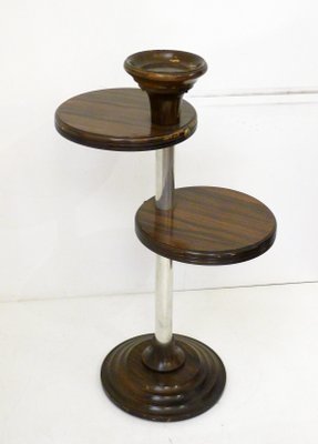 Modernist Free-Standing Ashtray with Round Shelf Shelves in Wood & Metal, 1940s-RNR-2026915