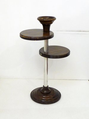 Modernist Free-Standing Ashtray with Round Shelf Shelves in Wood & Metal, 1940s-RNR-2026915