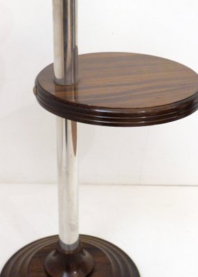 Modernist Free-Standing Ashtray with Round Shelf Shelves in Wood & Metal, 1940s-RNR-2026915