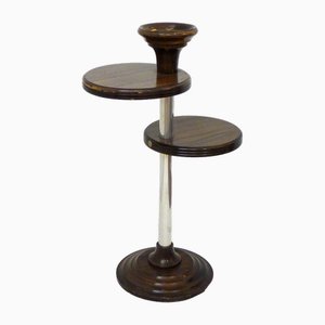 Modernist Free-Standing Ashtray with Round Shelf Shelves in Wood & Metal, 1940s-RNR-2026915