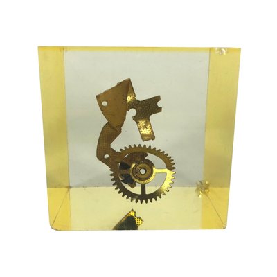 Modernist French Cube Sculpture in Acrylic Resin with Gears by Pierre Giraudon, 1970s-LYQ-1171718