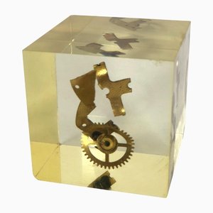 Modernist French Cube Sculpture in Acrylic Resin with Gears by Pierre Giraudon, 1970s-LYQ-1171718