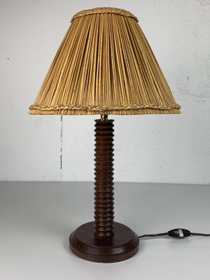 Modernist French Turned Wood Table Lamp in the style of Charles Dudouyt, 1940s-BHG-2034995