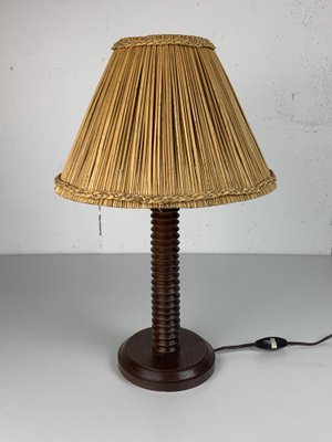 Modernist French Turned Wood Table Lamp in the style of Charles Dudouyt, 1940s-BHG-2034995