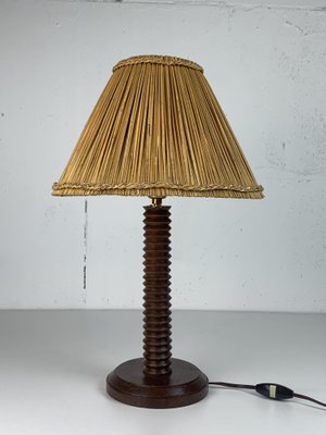 Modernist French Turned Wood Table Lamp in the style of Charles Dudouyt, 1940s-BHG-2034995