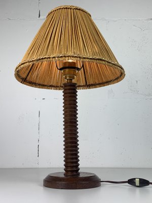 Modernist French Turned Wood Table Lamp in the style of Charles Dudouyt, 1940s-BHG-2034995