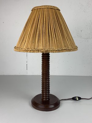 Modernist French Turned Wood Table Lamp in the style of Charles Dudouyt, 1940s-BHG-2034995