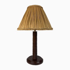 Modernist French Turned Wood Table Lamp in the style of Charles Dudouyt, 1940s-BHG-2034995