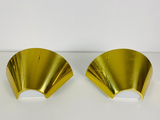 Modernist German Brass and Opaline Glass Wall Lamps, 1980s, Set of 2-PUK-1110536