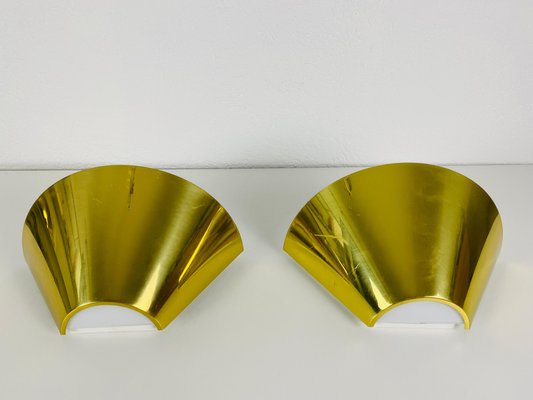 Modernist German Brass and Opaline Glass Wall Lamps, 1980s, Set of 2-PUK-1110536