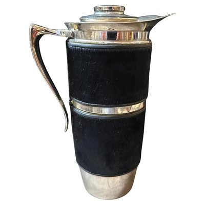 Modernist Italian Black Cavallino and Silver Plated Thermos Carafe, 1980s-NMK-2032395