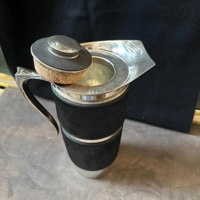 Modernist Italian Black Cavallino and Silver Plated Thermos Carafe, 1980s-NMK-2032395