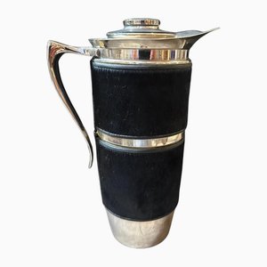 Modernist Italian Black Cavallino and Silver Plated Thermos Carafe, 1980s-NMK-2032395