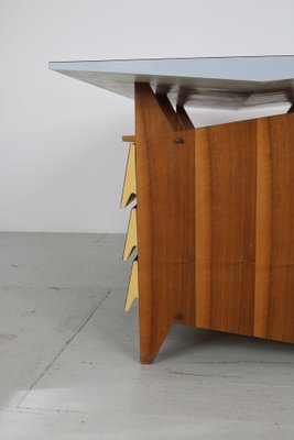 Modernist Italian Desk with Three Drawers, Book Storage and Light Blue Formica Table Plate, 1960s-AA-1743553