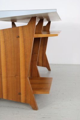 Modernist Italian Desk with Three Drawers, Book Storage and Light Blue Formica Table Plate, 1960s-AA-1743553