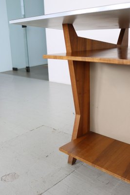 Modernist Italian Desk with Three Drawers, Book Storage and Light Blue Formica Table Plate, 1960s-AA-1743553