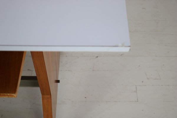 Modernist Italian Desk with Three Drawers, Book Storage and Light Blue Formica Table Plate, 1960s-AA-1743553