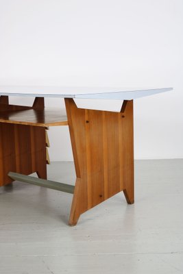 Modernist Italian Desk with Three Drawers, Book Storage and Light Blue Formica Table Plate, 1960s-AA-1743553