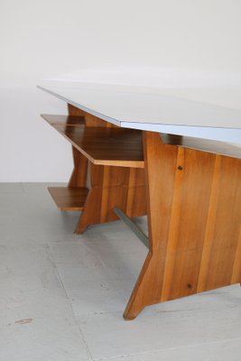 Modernist Italian Desk with Three Drawers, Book Storage and Light Blue Formica Table Plate, 1960s-AA-1743553