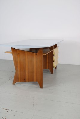 Modernist Italian Desk with Three Drawers, Book Storage and Light Blue Formica Table Plate, 1960s-AA-1743553