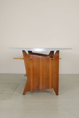 Modernist Italian Desk with Three Drawers, Book Storage and Light Blue Formica Table Plate, 1960s-AA-1743553