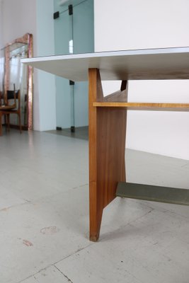 Modernist Italian Desk with Three Drawers, Book Storage and Light Blue Formica Table Plate, 1960s-AA-1743553