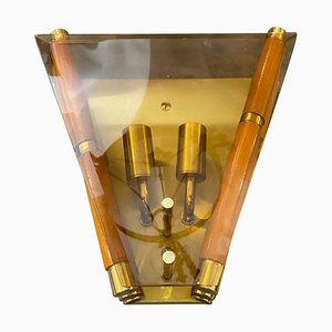 Modernist Italian Glass Wall Sconce in Wood and Brass, 1980s-NMK-1223510