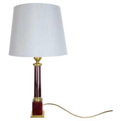 Modernist Italian Red Catalina and Brass Tube Table Light, 1960s-QZ-1161701