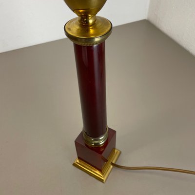 Modernist Italian Red Catalina and Brass Tube Table Light, 1960s-QZ-1161701