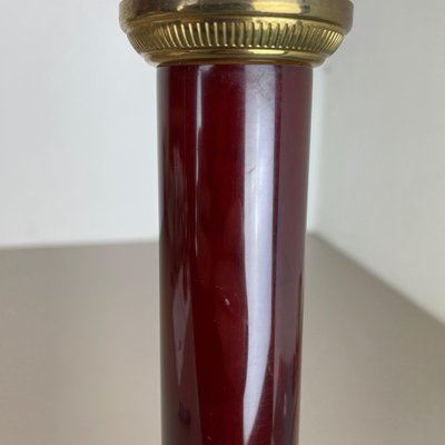 Modernist Italian Red Catalina and Brass Tube Table Light, 1960s-QZ-1161701