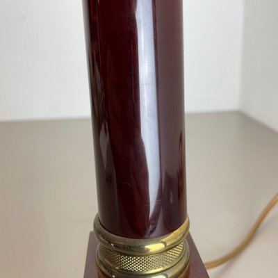 Modernist Italian Red Catalina and Brass Tube Table Light, 1960s-QZ-1161701