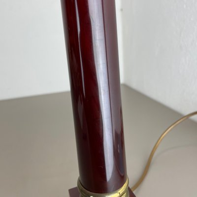 Modernist Italian Red Catalina and Brass Tube Table Light, 1960s-QZ-1161701