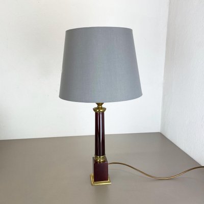 Modernist Italian Red Catalina and Brass Tube Table Light, 1960s-QZ-1161701