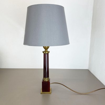 Modernist Italian Red Catalina and Brass Tube Table Light, 1960s-QZ-1161701