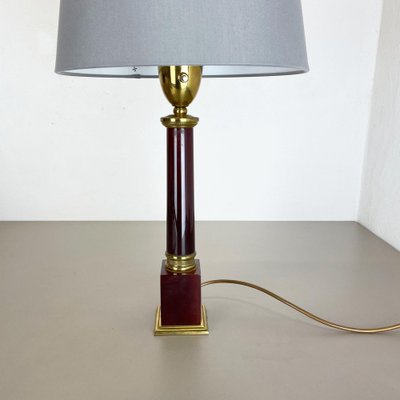 Modernist Italian Red Catalina and Brass Tube Table Light, 1960s-QZ-1161701